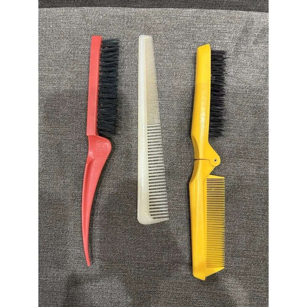 Vintage‎ PRO Styler USA Hair Brush Nylon Bristle Thumb Grip, Folding Brush, Comb